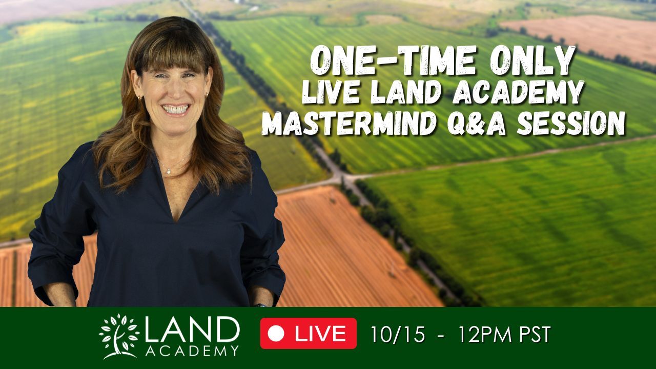TODAY, Jill DeWit is going live for an exclusive Land Q&A session! Whether you’re new to land investing or a seasoned pro, this is your chance to ask questions and get expert answers from someone with over 16,000 deals under her belt!
When: TODAY, October 15th @ 12pm PST / 3pm EST
Where: Click here to sign up: https://us02web.zoom.us/webinar/register/WN_Ljrj0r-8RrK71Di8euIlsg
Note: You MUST register in advance in order to attend. If you can't attend live, we'll send you the recording - but only if you register!
Come prepared with questions and get ready to level up your land investing game.