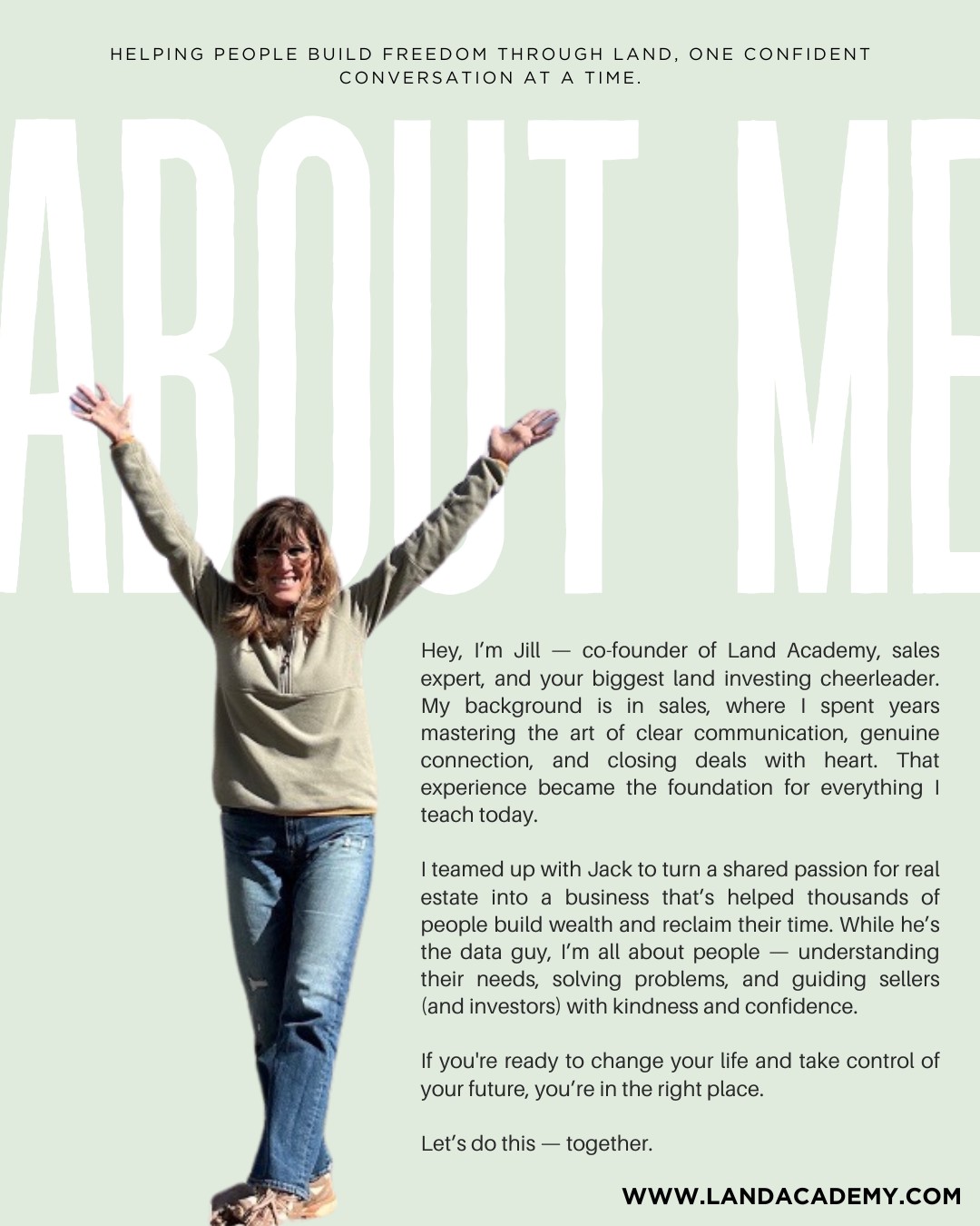 ✨ Meet the Founder: Jill DeWit ✨
She’s the heart of Land Academy and the voice of encouragement behind so many member wins. With a background in high-level sales, Jill knows how to connect with people, guide conversations with confidence, and help sellers (and investors) feel good about saying yes.
She’s a master of making complex things simple, turning first-time investors into confident land flippers, and making sure no one ever feels alone on this journey.
While Jack’s the data guy…
Jill? She’s your coach, your closer, and your cheerleader.
💬 “I believe land investing is for anyone who’s willing to learn and take action. You don’t need a fancy background — just a willingness to show up and grow.”
👩💼 Co-Founder of Land Academy
📍 Queen of seller calls
🎤 Host, speaker, and motivator
💖 Here to help you build freedom and have fun doing it
Want to learn from Jill?
Comment JILL and we’ll send you a free training to get started!
#LandInvesting #RealEstateInvestor #PassiveIncome #LandForSale #RealEstateGoals #LandDeals #InvestInLand #LandFlipping #RealEstateSuccess #PropertyInvesting #LandInvestors #RealEstateTips #LandLife #RealEstateWealth #LandOpportunity #BuyLand #RealEstateJourney #FlippingLand #InvestmentProperty #BuildWealth #InvestorLife #OffMarketDeals
